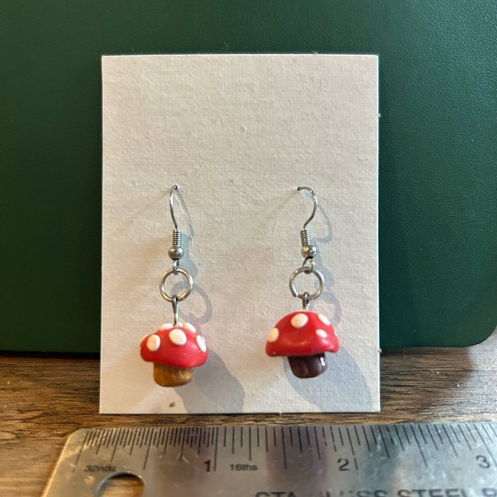 Whimsical mushroom handmade polymer clay earrings